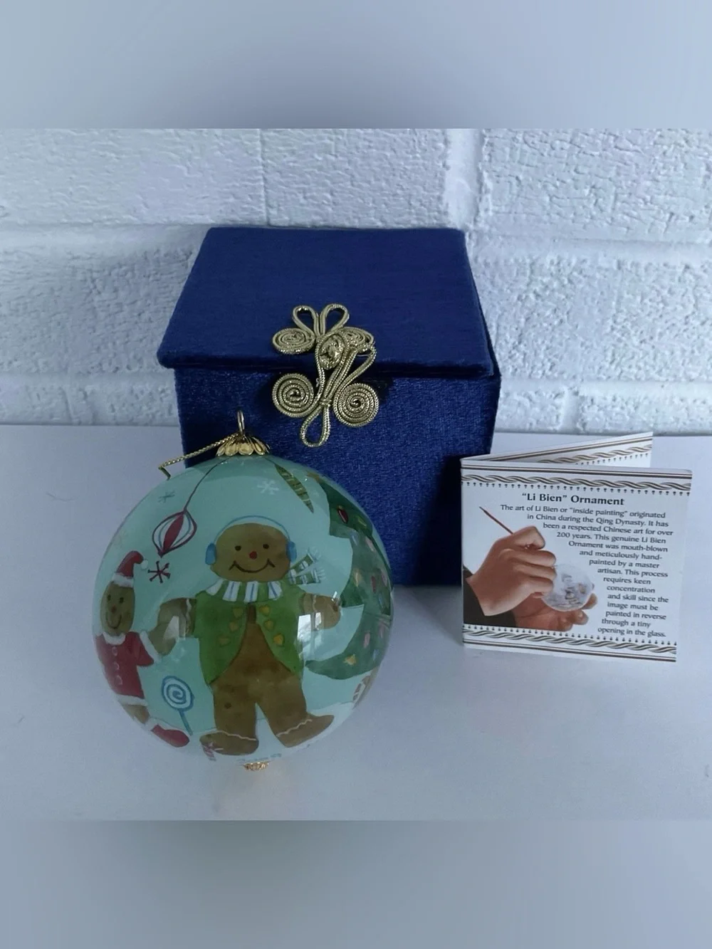 Vintage Pier 1 Li Bien Reverse Painted Glass Christmas Ornaments Set 4 Santa Elf